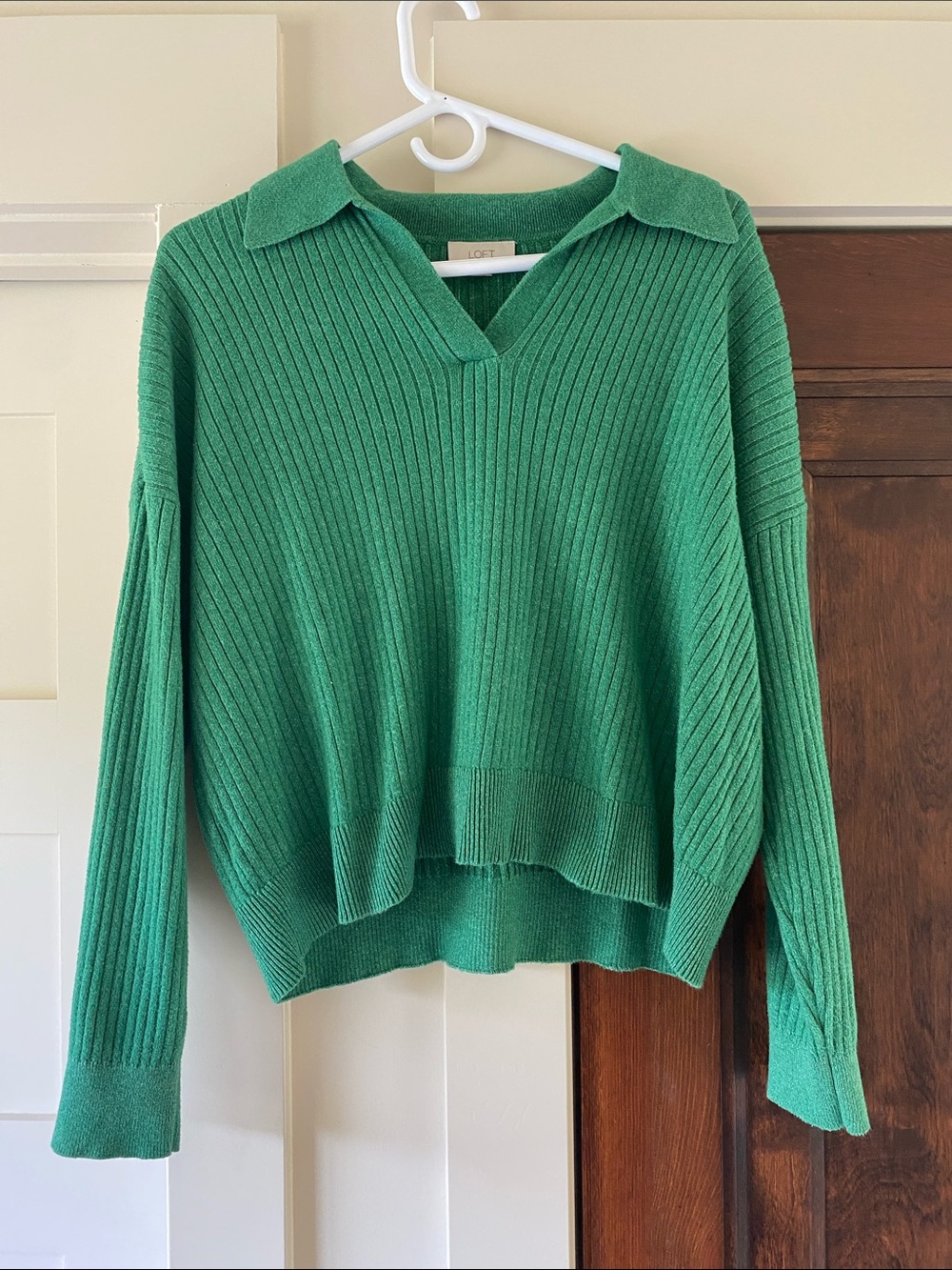 Ann Taylor Loft Collar Ribbed Sweater Green Cropped sz M